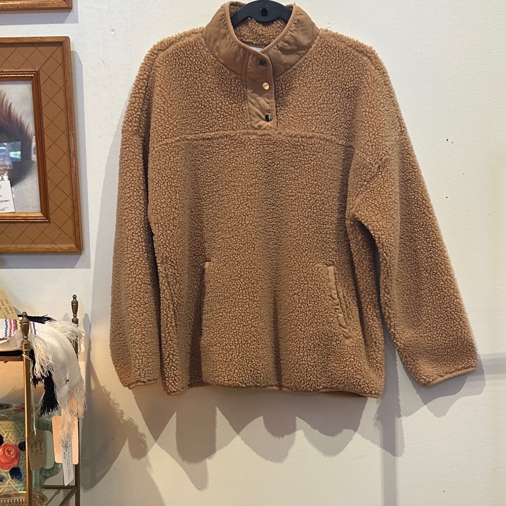 Time and Tru Camel Teddy Fleece Pullover Jacket